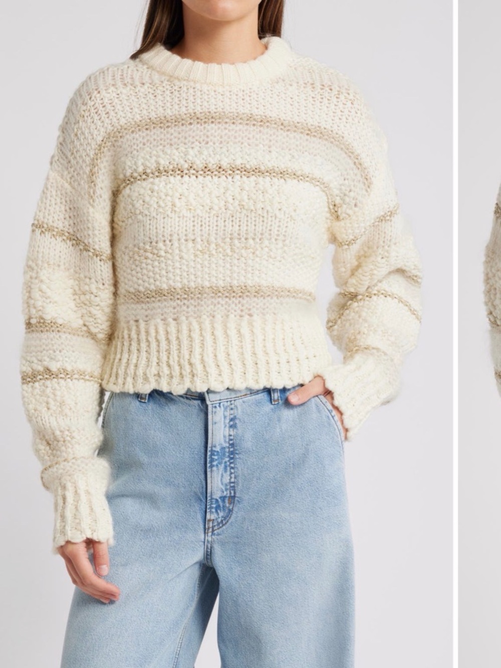 Frame Denim Cream Sweater with Tan Stripe Details